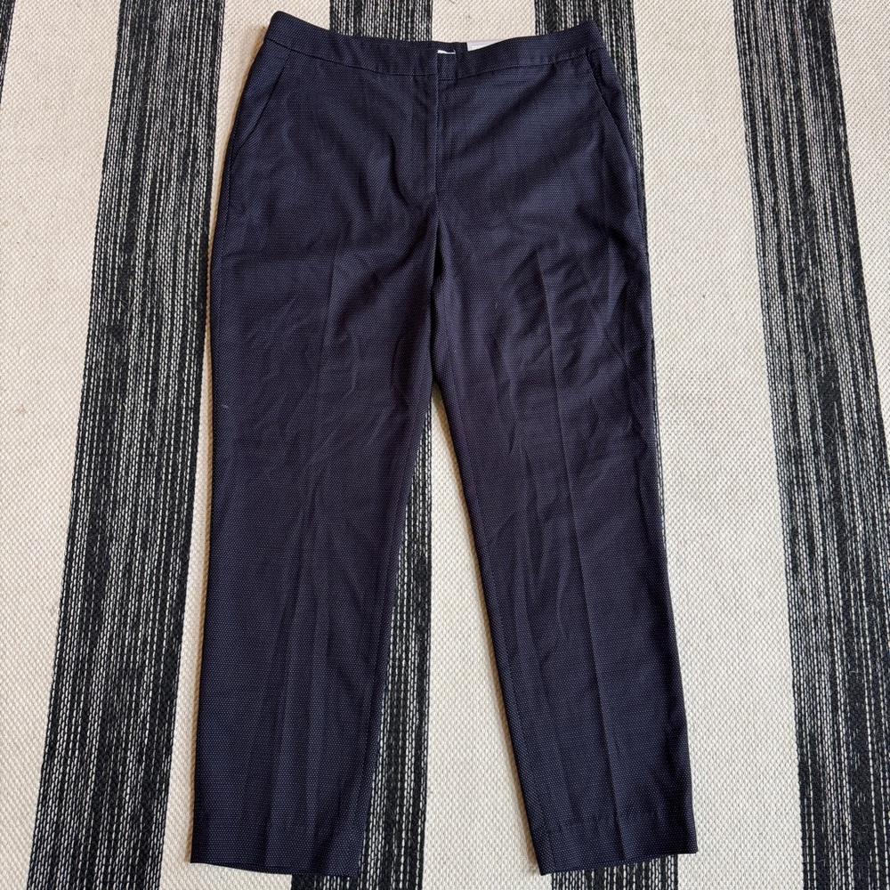 H&M Dark Navy Textured Straight-Leg Trousers